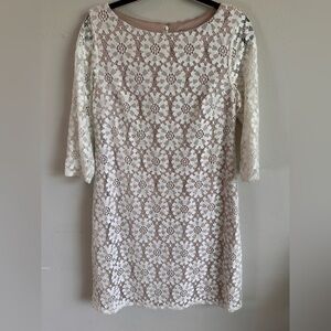 Jessica Howard White Lace Sheath‎ Dress with 3/4 Sleeves